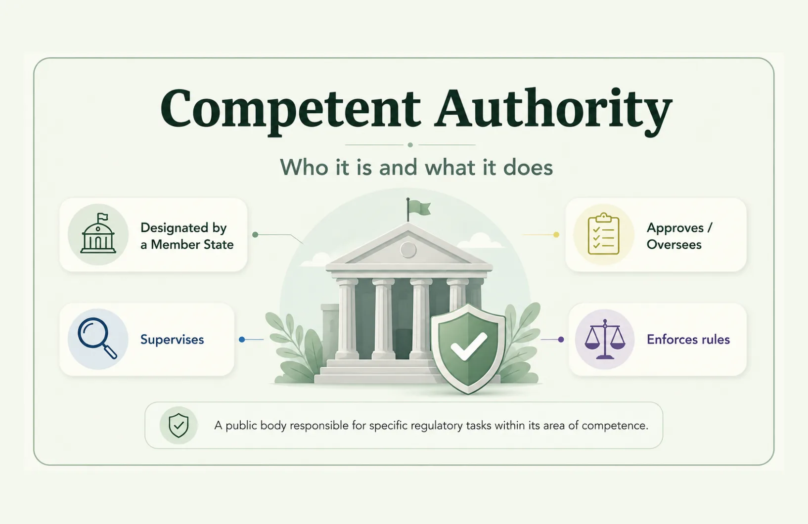 Competent authority in aviation: designated by a Member State, supervises, approves and enforces EASA rules